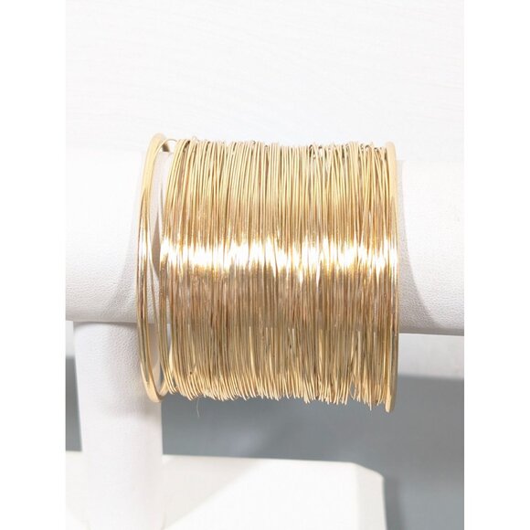 Retro Modernist Gold Tone Wire Wide Cuff Bracelet Bold 6.5" - Picture 1 of 5